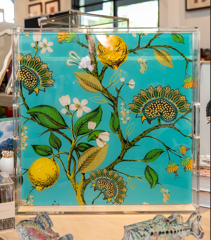 Lemon Tree Turquoise Acrylic Tray Large