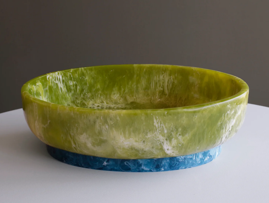 RESIN Rio Large Oval Bowl with Base (Green and Blue)