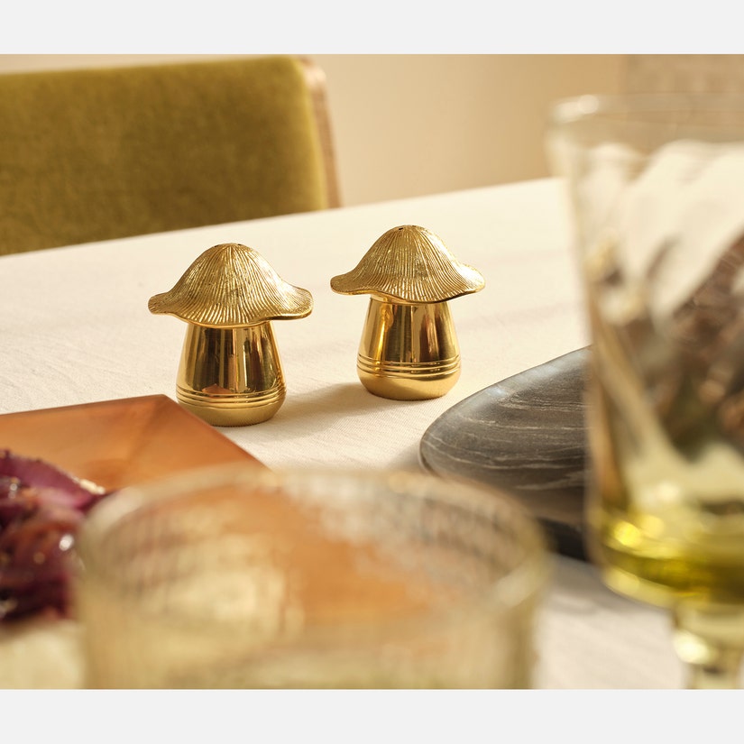 Heidi Gold Mushroom Salt and Pepper Shakers