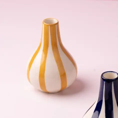 Yellow Ceramic Stripe Bud Vase