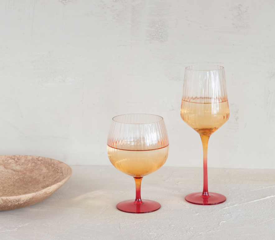 20 oz. Stemmed Fluted Goblet, Orange Color Ombre