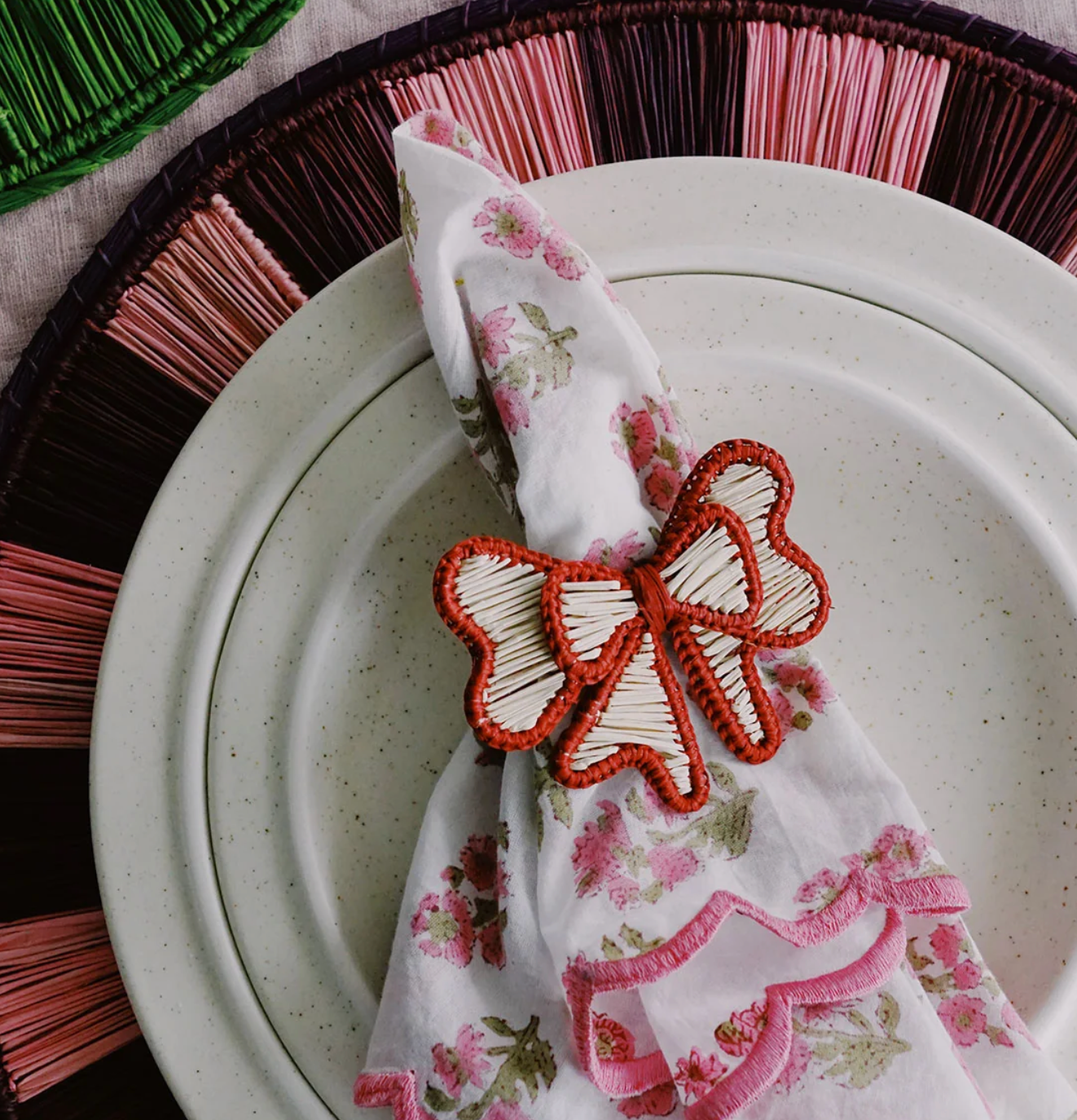 Bow Napkin Ring with Red Trim