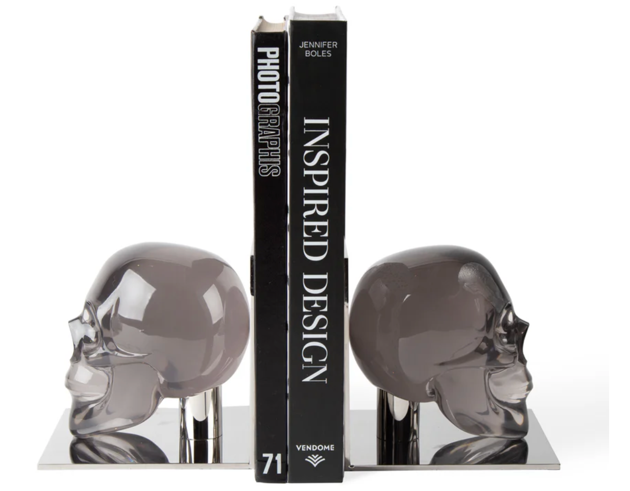 Acrylic Skull Bookend Set in Smoke