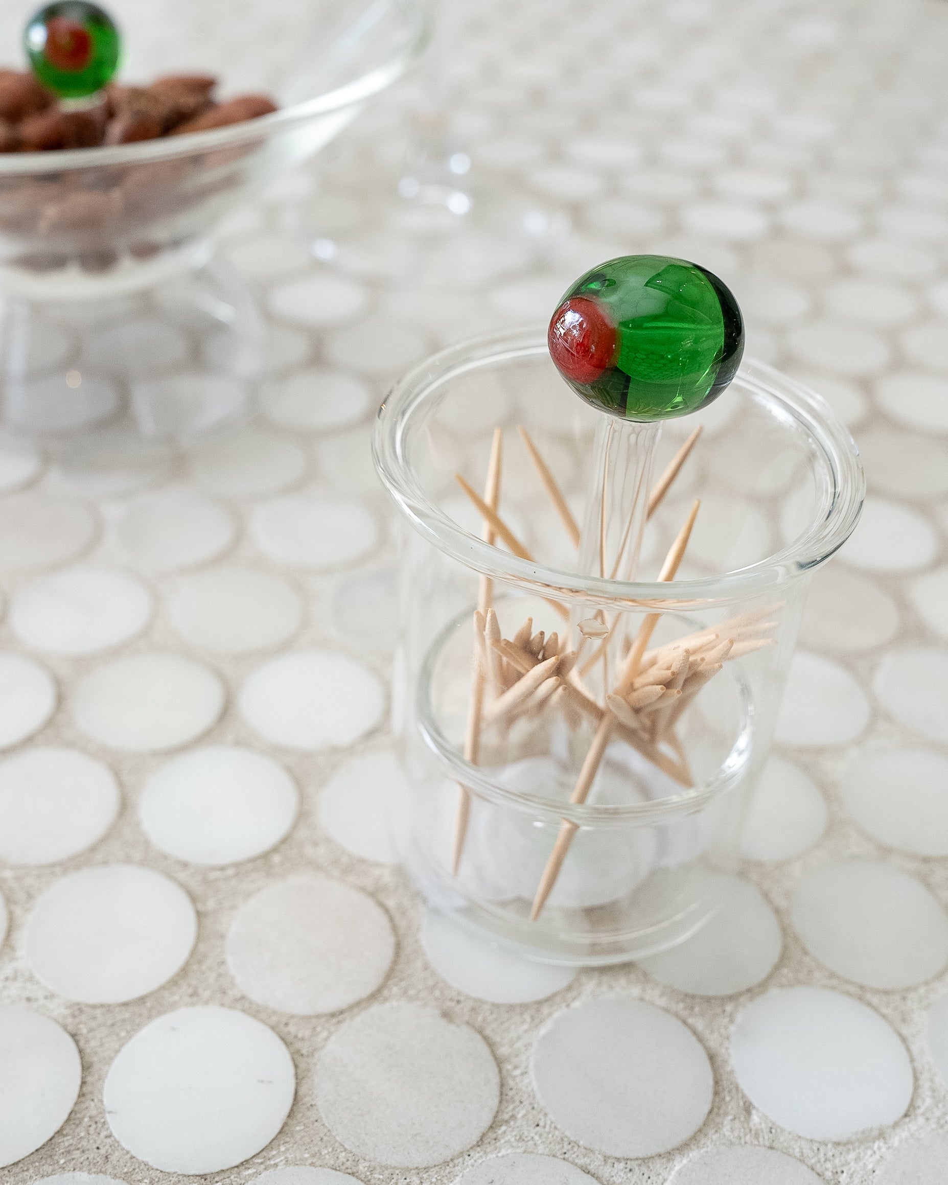 Olive Glass Toothpick holder