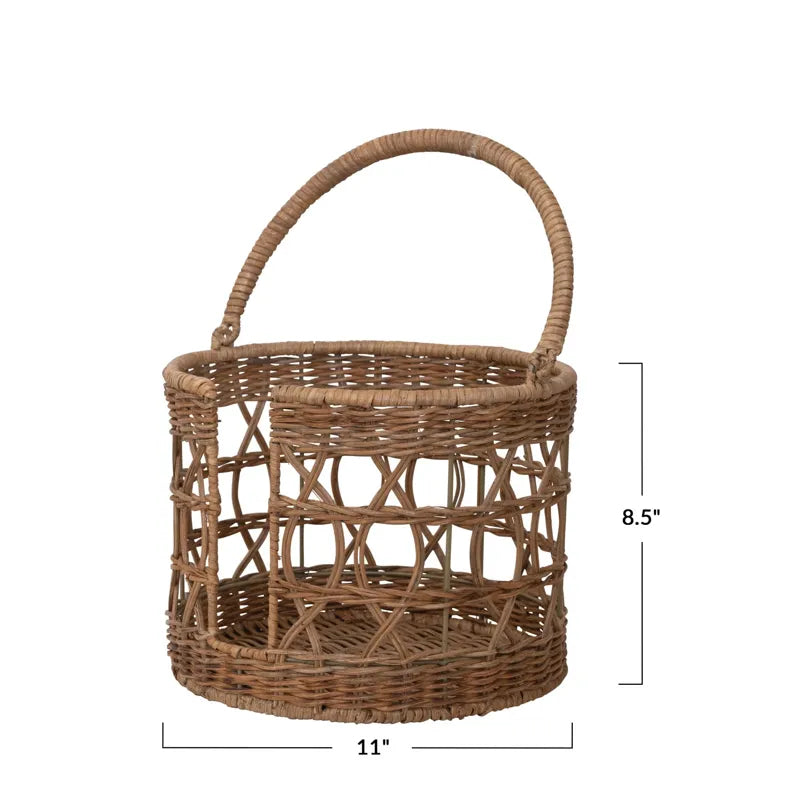 Hand-Woven Wicker Plate Basket w/ Handle (Holds 10" Plates)