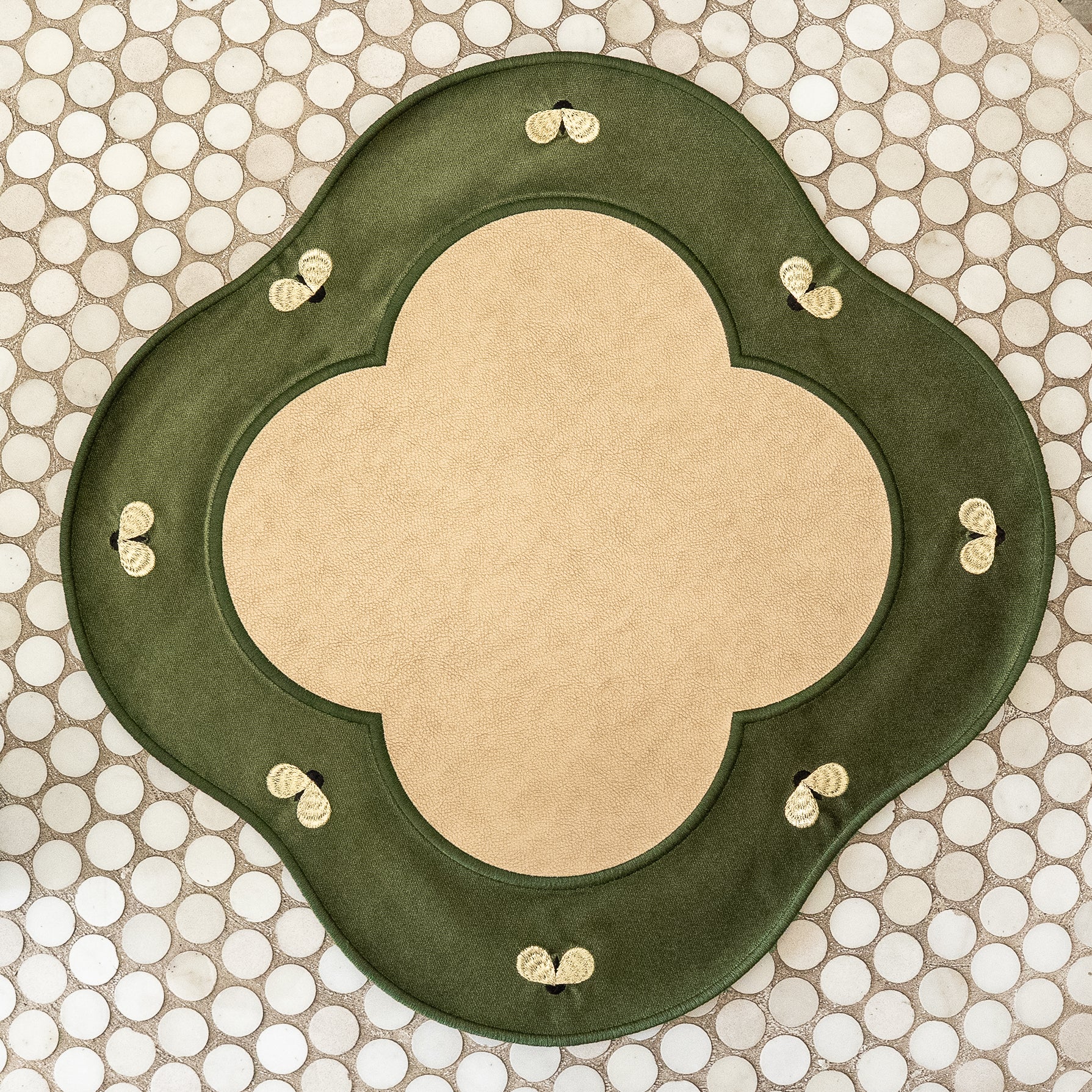 Green/Gold Golden Bees Velvet Faux Leather Placemat - Set of 6