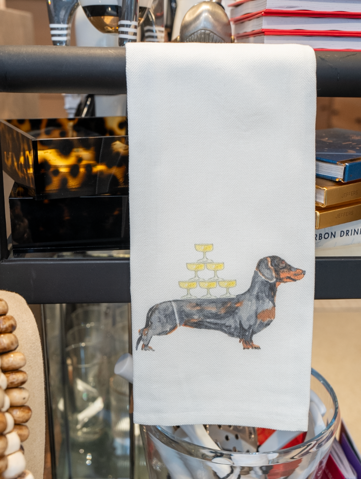 Dachshund With Champagne Dish Towel