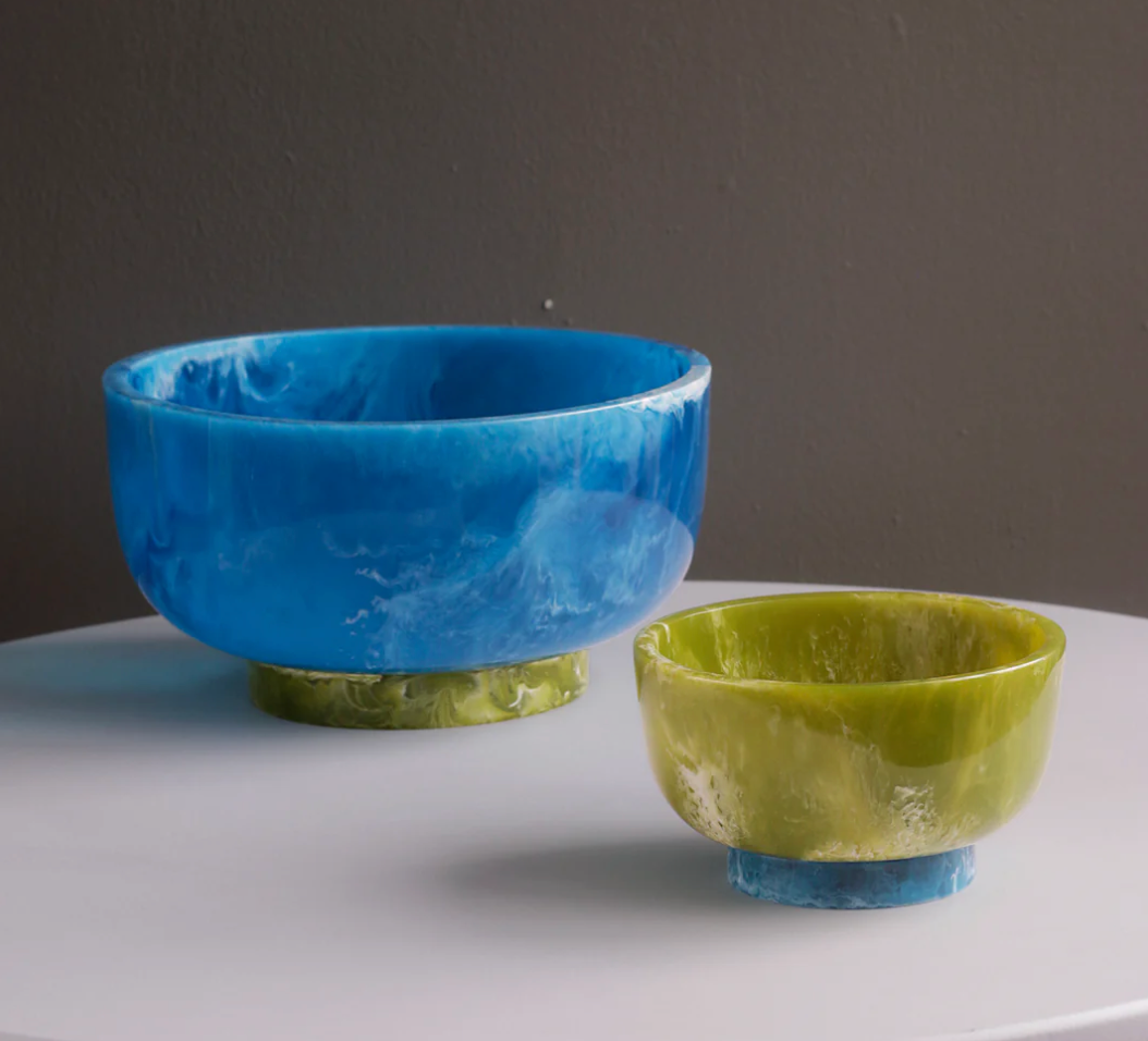 RESIN Rio Small Bowl with Base (Green and Blue)