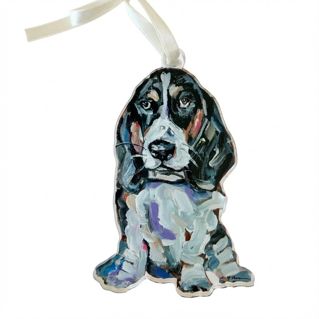 Basset Hound Black and White Acrylic Ornament