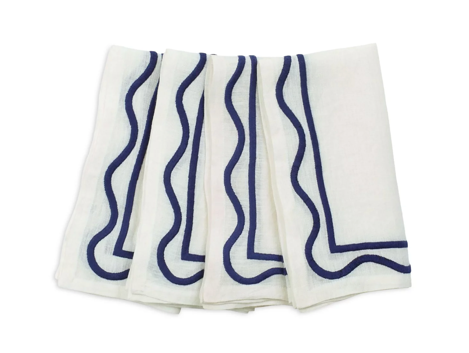 Colorblock Embroidered Linen Napkins In Dark Blue - Set 4