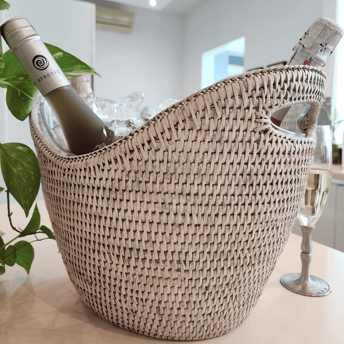 Rattan Champagne Bucket - White Wash