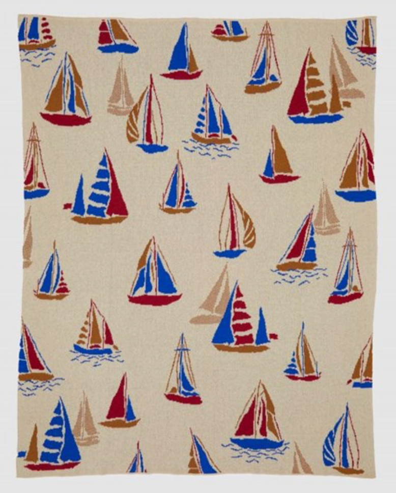 Sailboats - Flax. Royal, Caramel, Pom