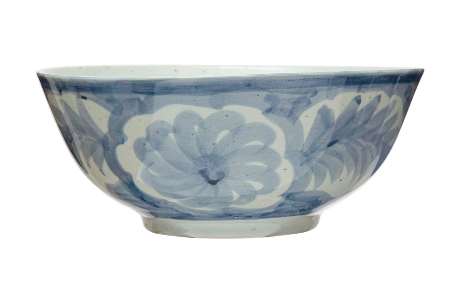 Hand Painted Stoneware Bowl w/ Design Blue & White