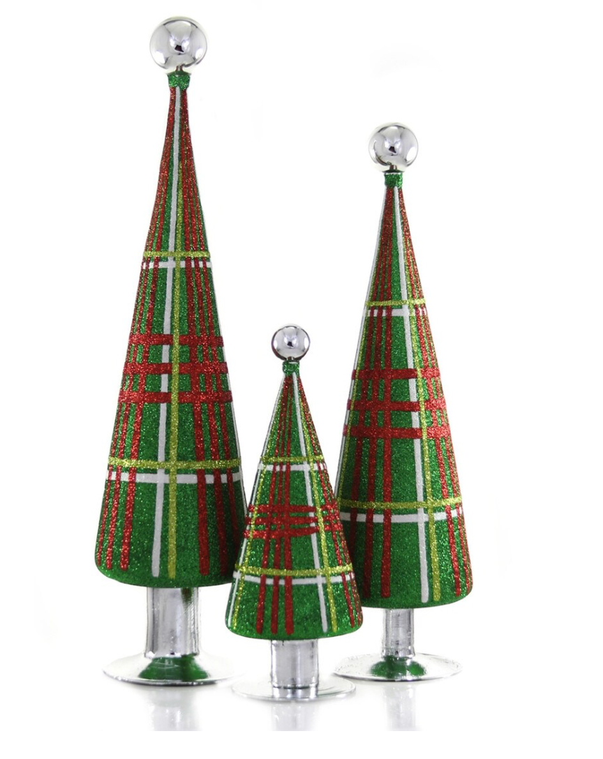 Glittered Plaid Tree - Green Set/3