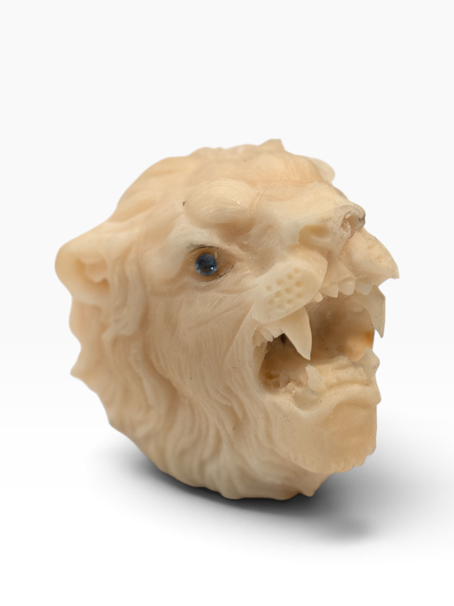 Hand Carved Veg Ivory Head w/ Colored Sapphire Eyes