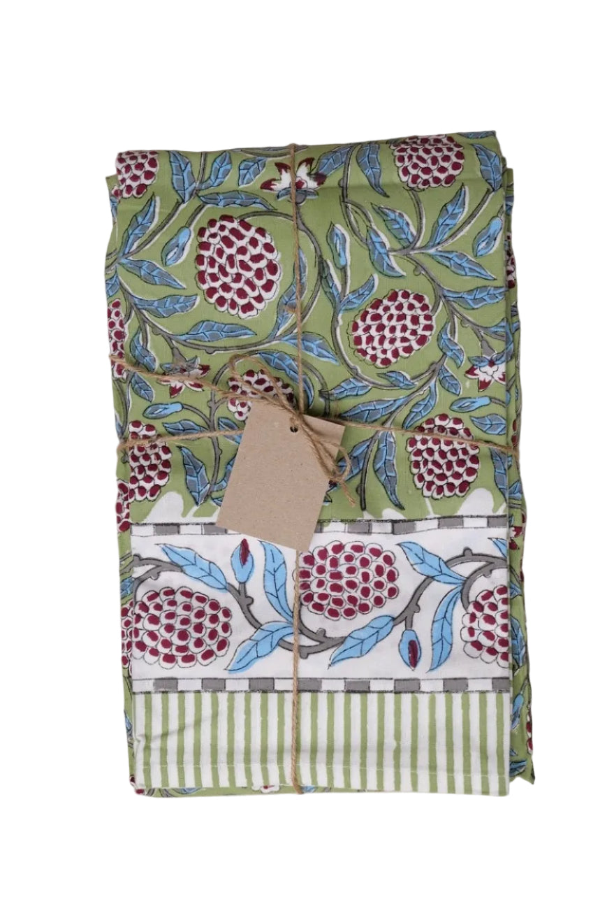 Olive and Turquoise Floral Tablecloth - 3m