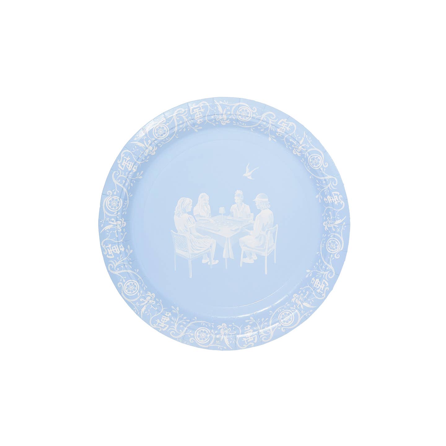 Ice Blue Jasperware Mahjong Paper Plates - 50 Pack