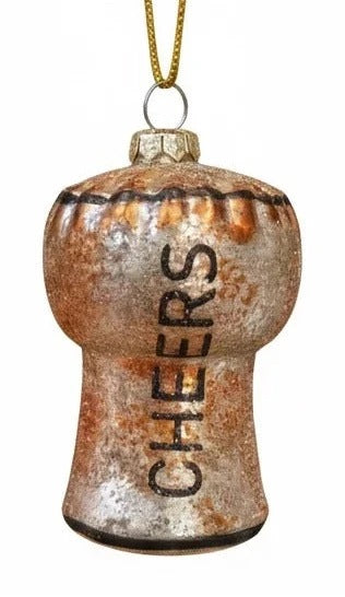 Decorative bottle-shaped ornament with 'CHEERS' text on a white background
