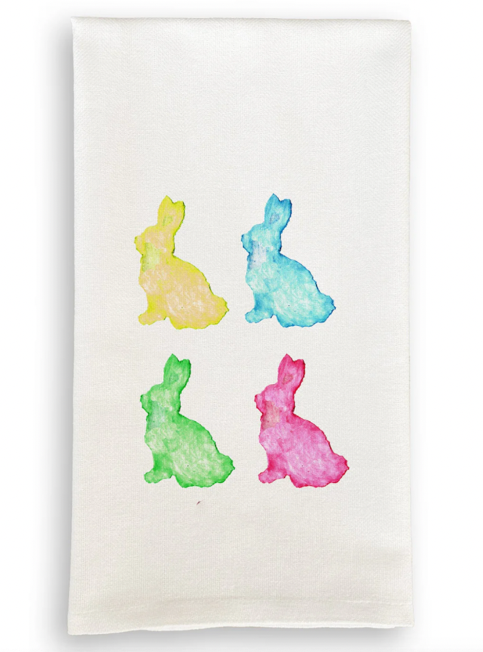 Four Bunnies In Colors Dish Towel