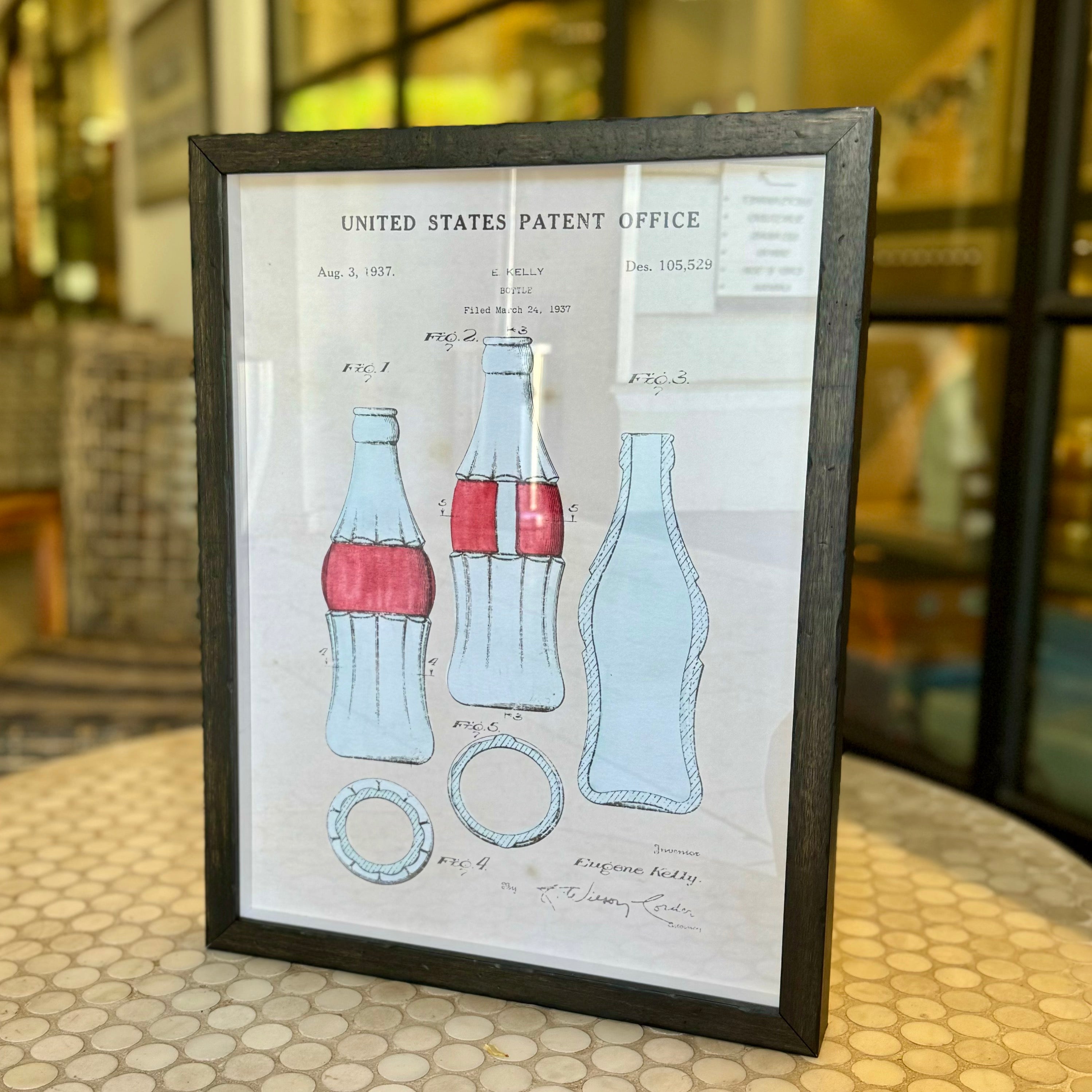 Watercolor Coke Bottle Patent-12x16