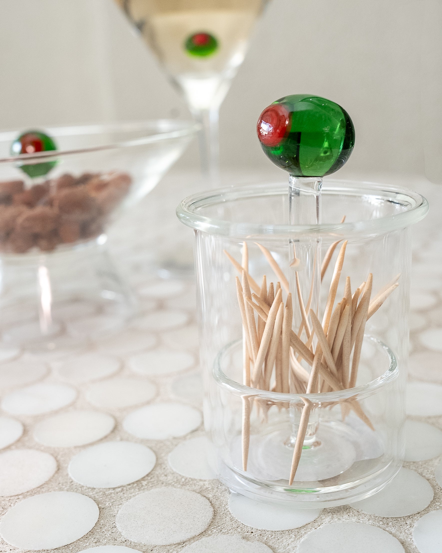 Olive Glass Toothpick holder