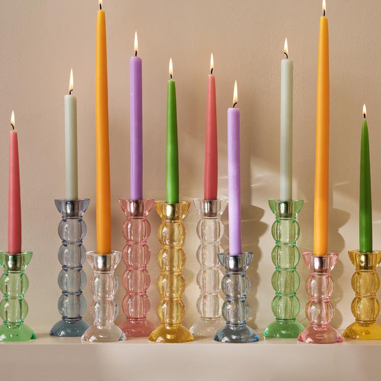 Tall Icy Bobbin Candlestick - Orange