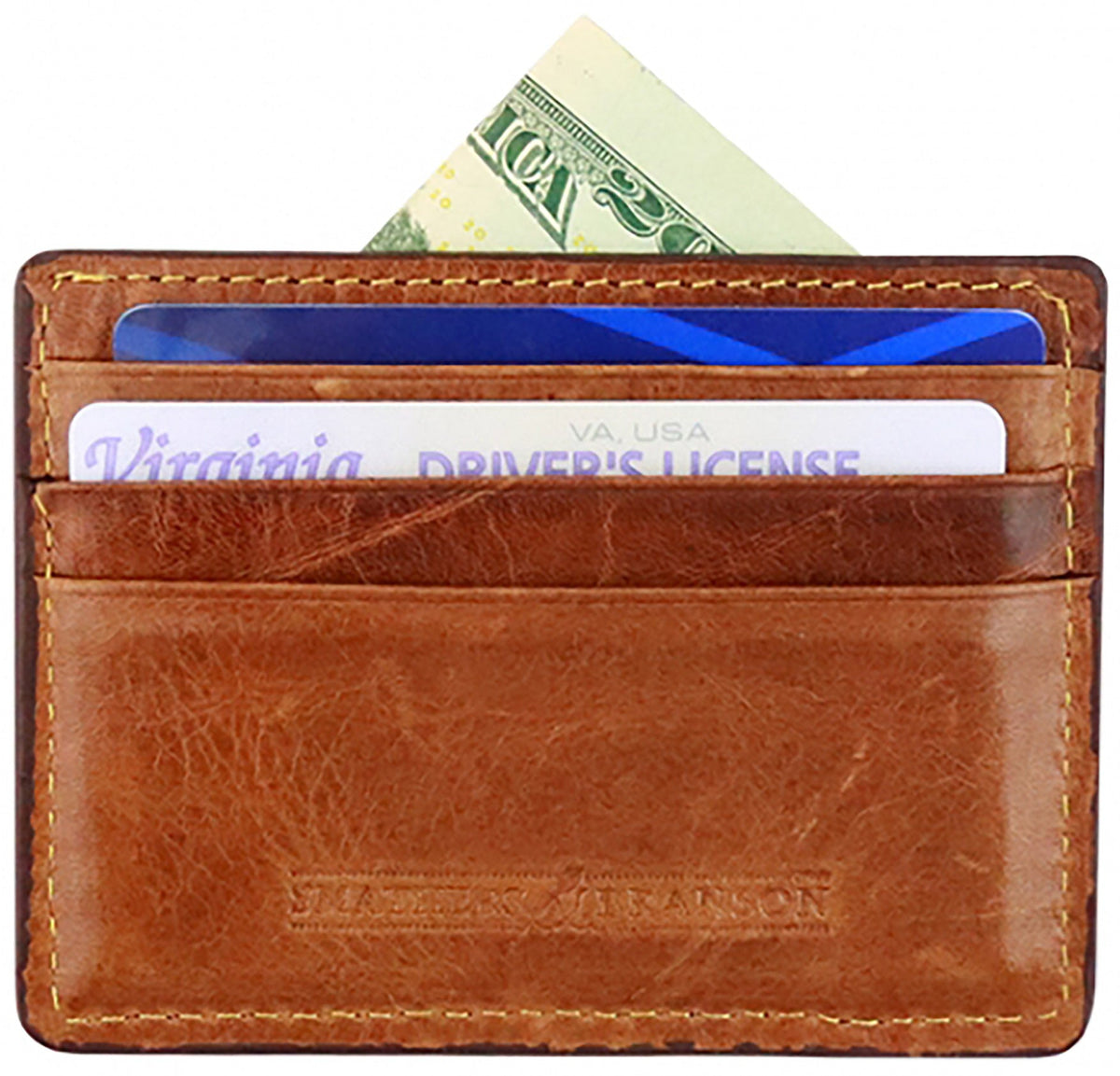 Back of needlepoint card wallet with card slots