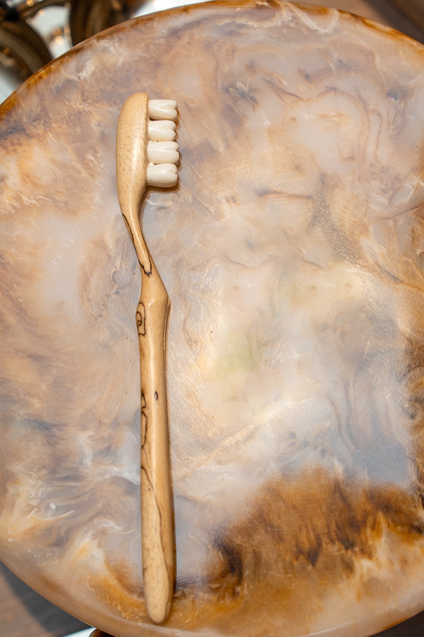 Tamarind Wood & Bone Carved Teeth Toothbrush