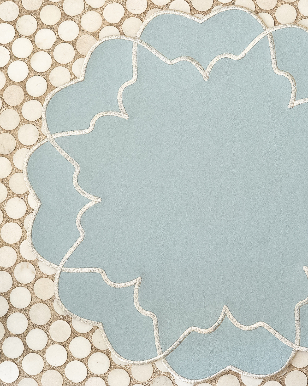 Light Blue & White Crystal Faux Leather Placemat - Set of 6