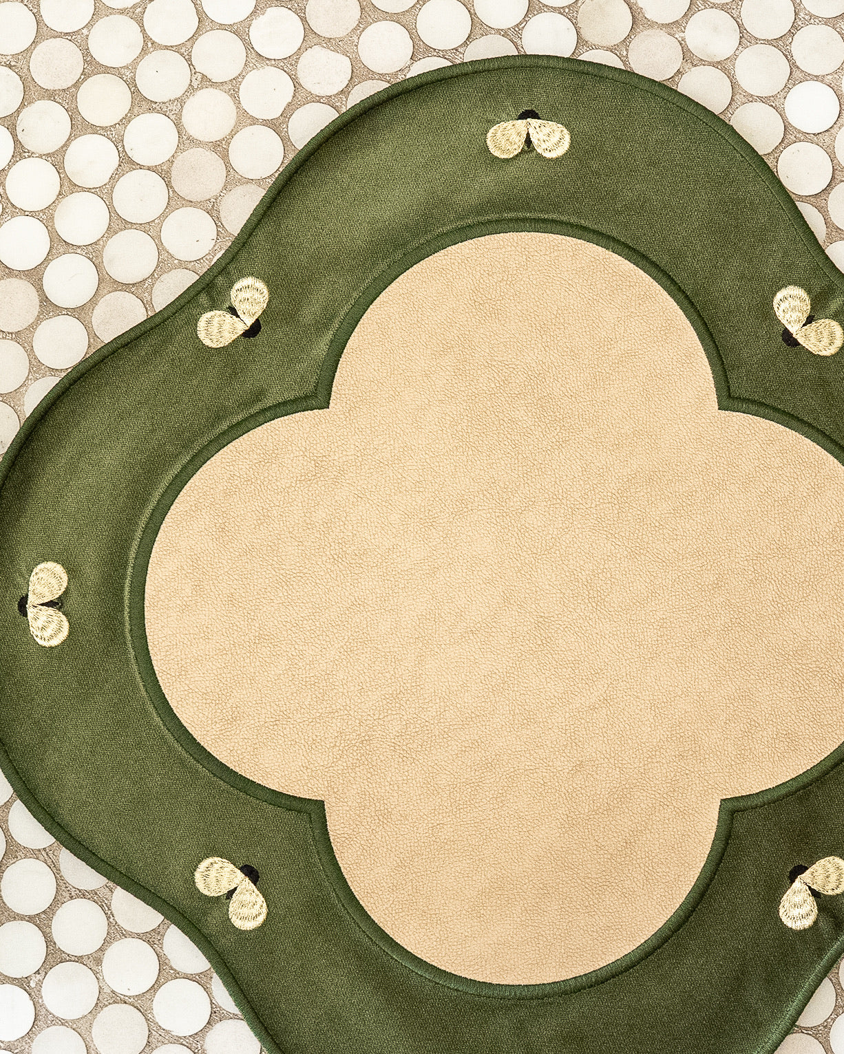 Green/Gold Golden Bees Velvet Faux Leather Placemat - Set of 6