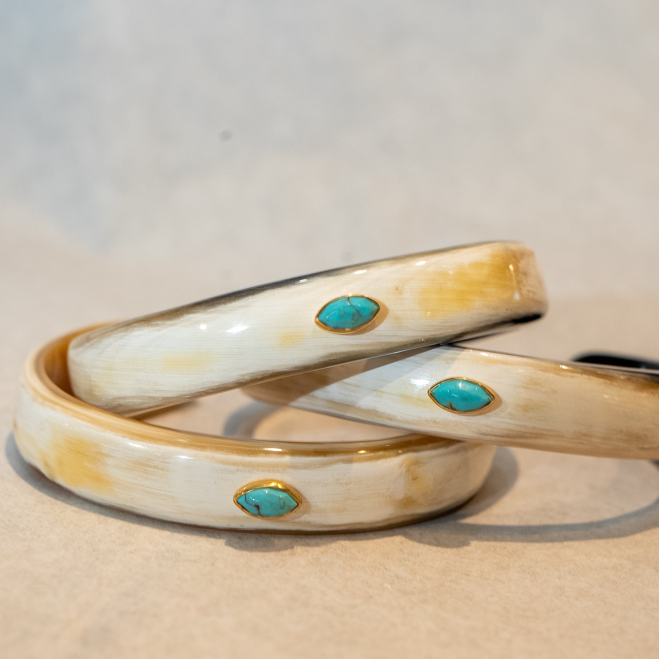 Light Horn Cuff Bracelet with  Marquise Turquoise