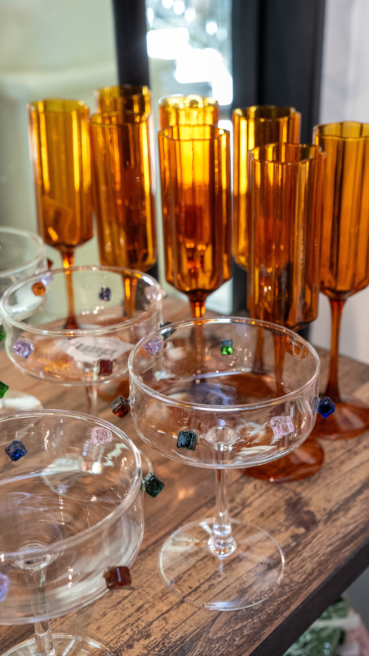 Amber Wave Flute Glasses - Set of 2