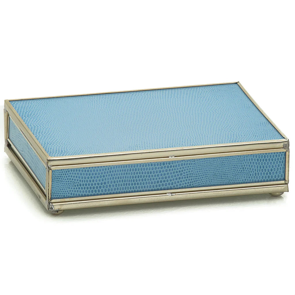 Blue Leather Lizard Embossed Card Box