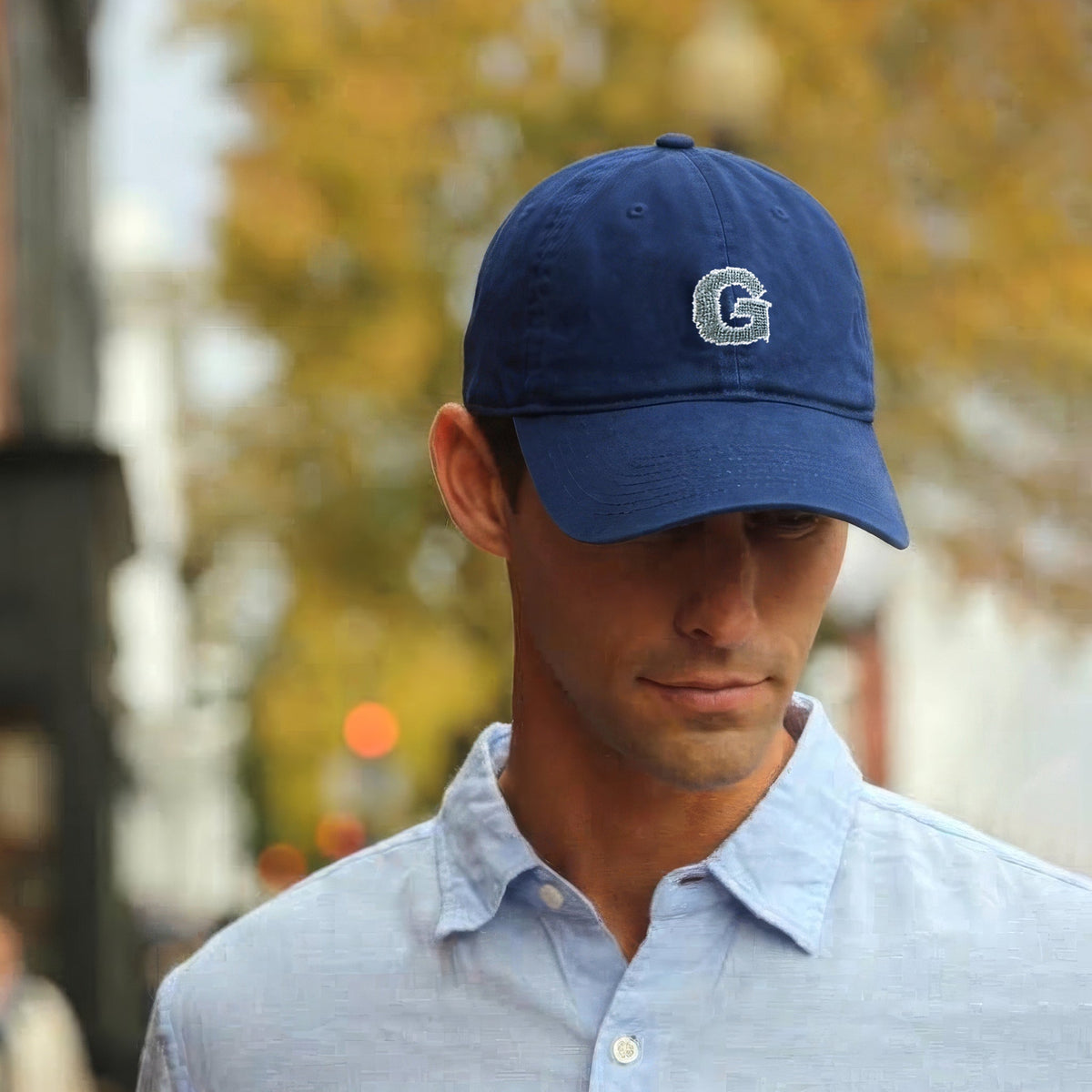 Georgetown Hoyas needlepoint hat in navy