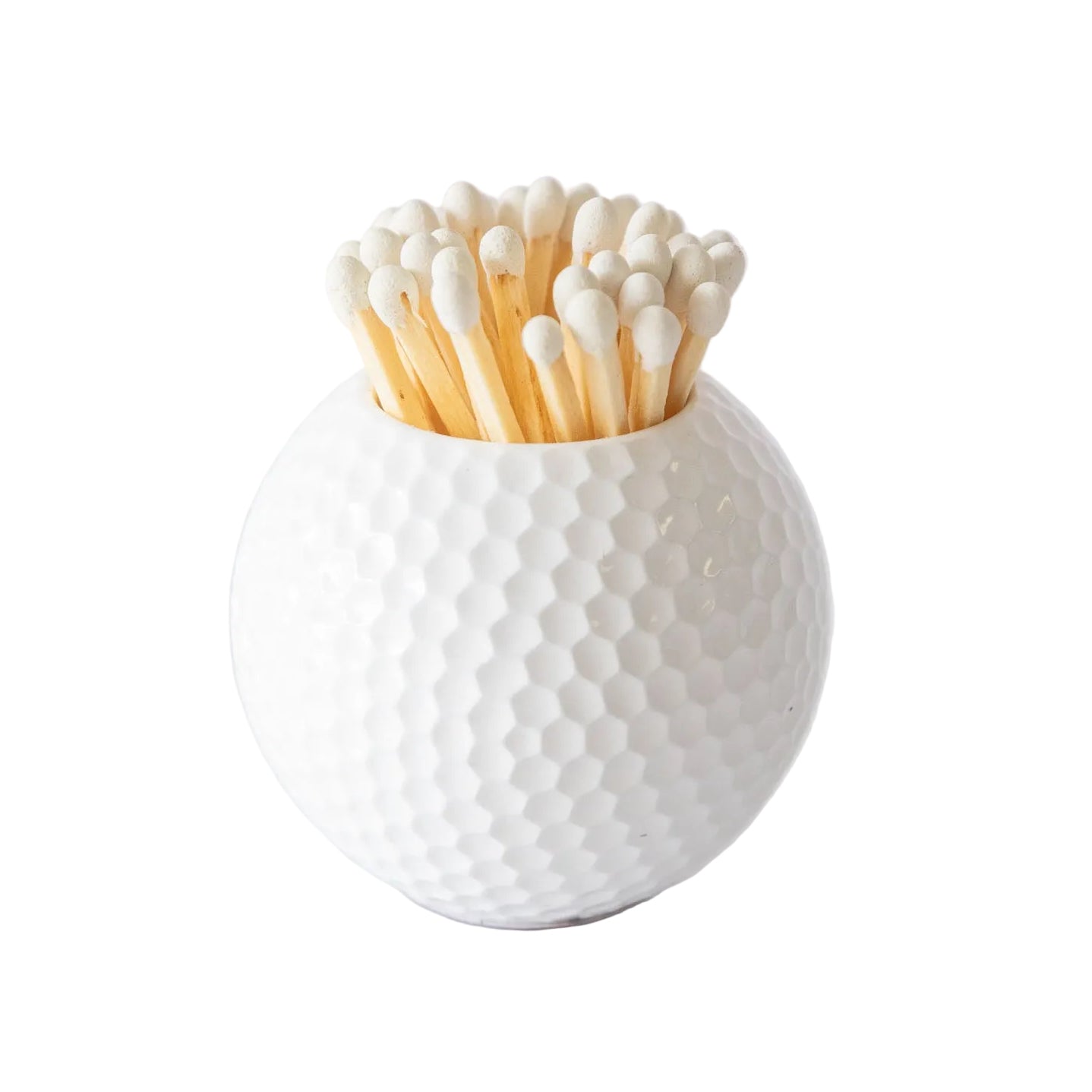 White textured container with matches on a light gray background