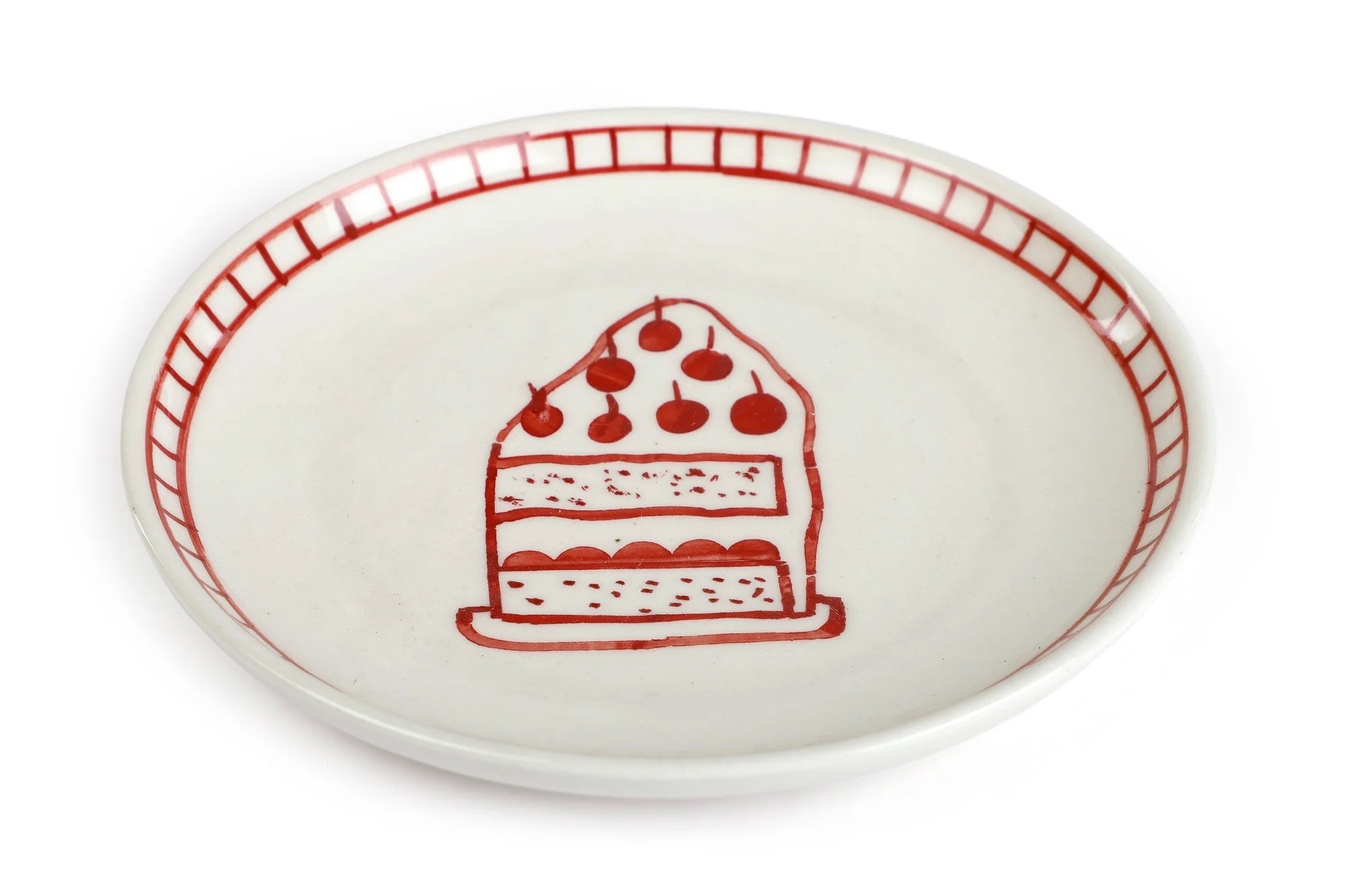 Ceramic Celebration Dessert Plate- Red 7 inches