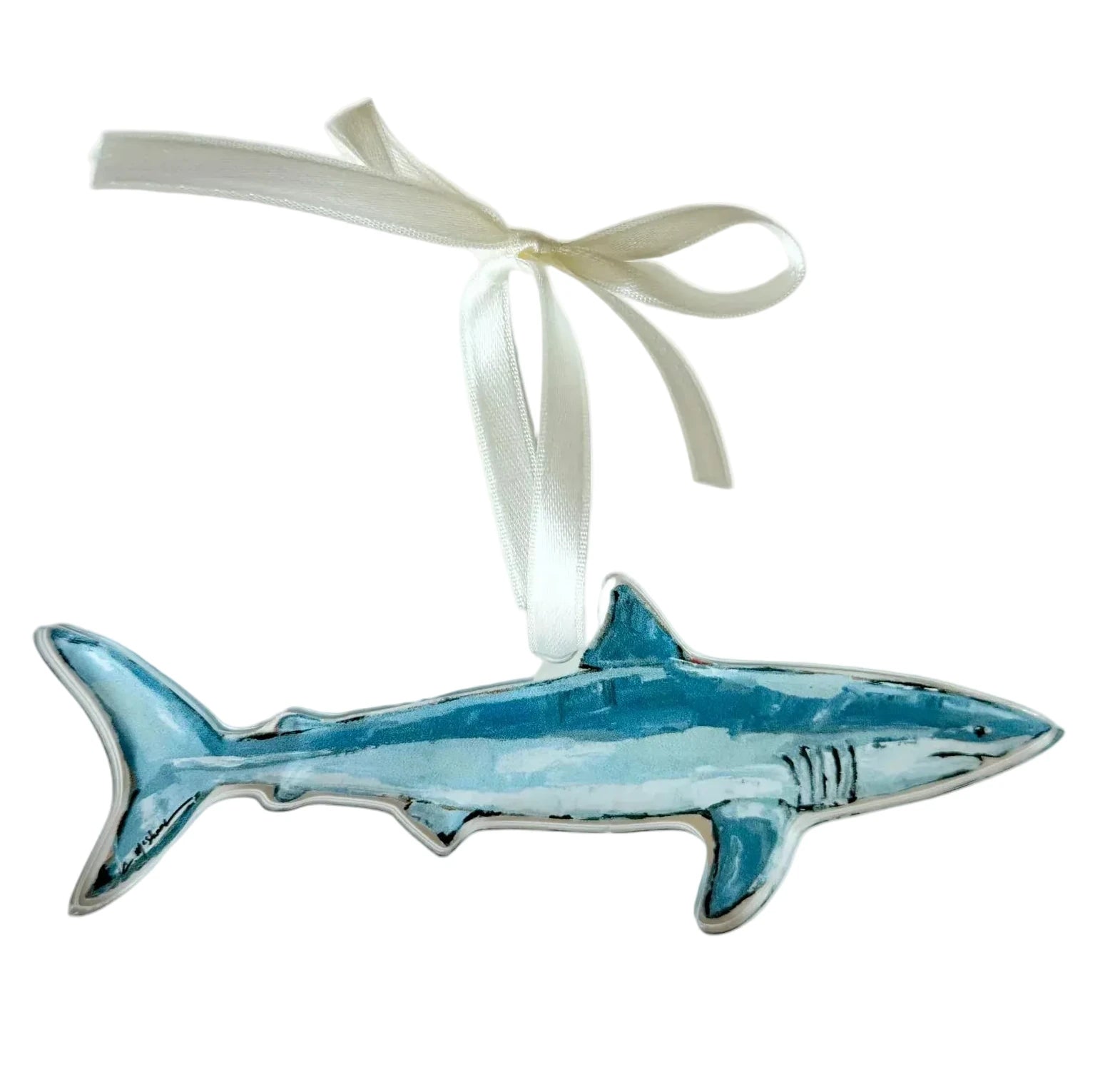 Decorative shark ornament on a white background