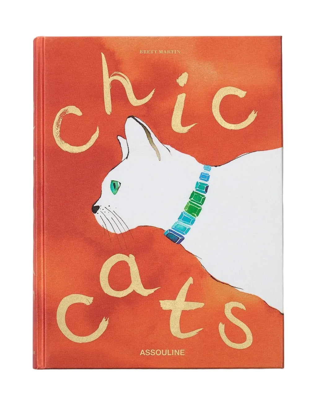 Book titled 'chic cats' with a cat illustration on an orange background