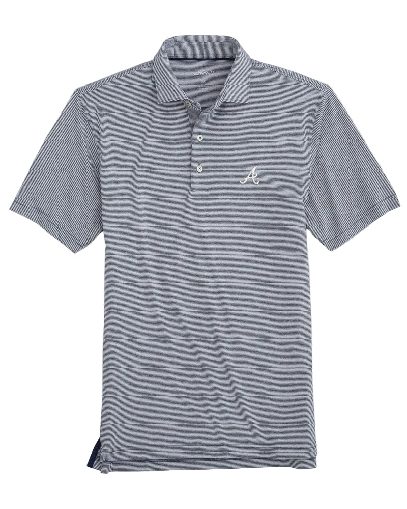 Gray polo shirt with a braves logo on a white background
