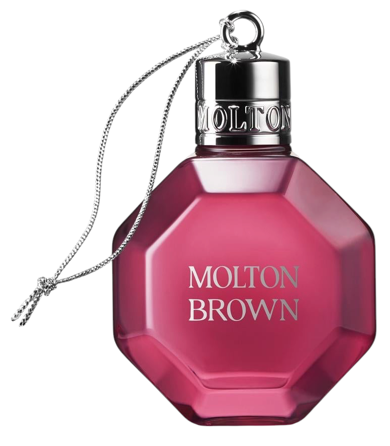 Miller Collective Fiery Pink Pepper bath and shower gel in a festive pink bauble bottle with a silver hanging cord.