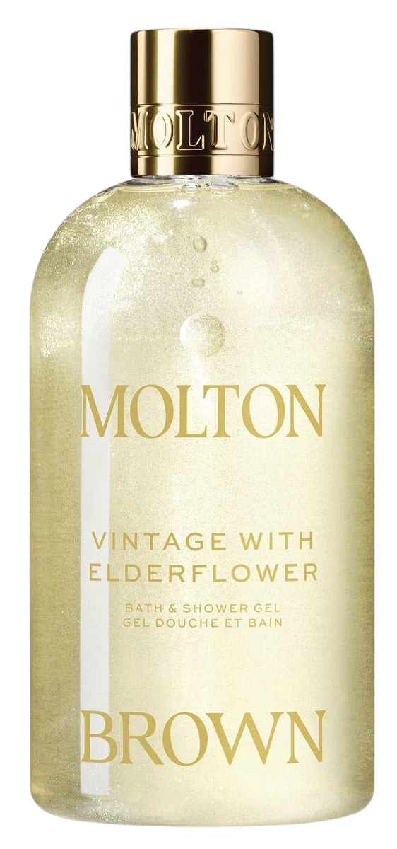 Miller Collective Vintage with Elderflower bath and shower gel in a 300ml bottle with gold cap and shimmering liquid