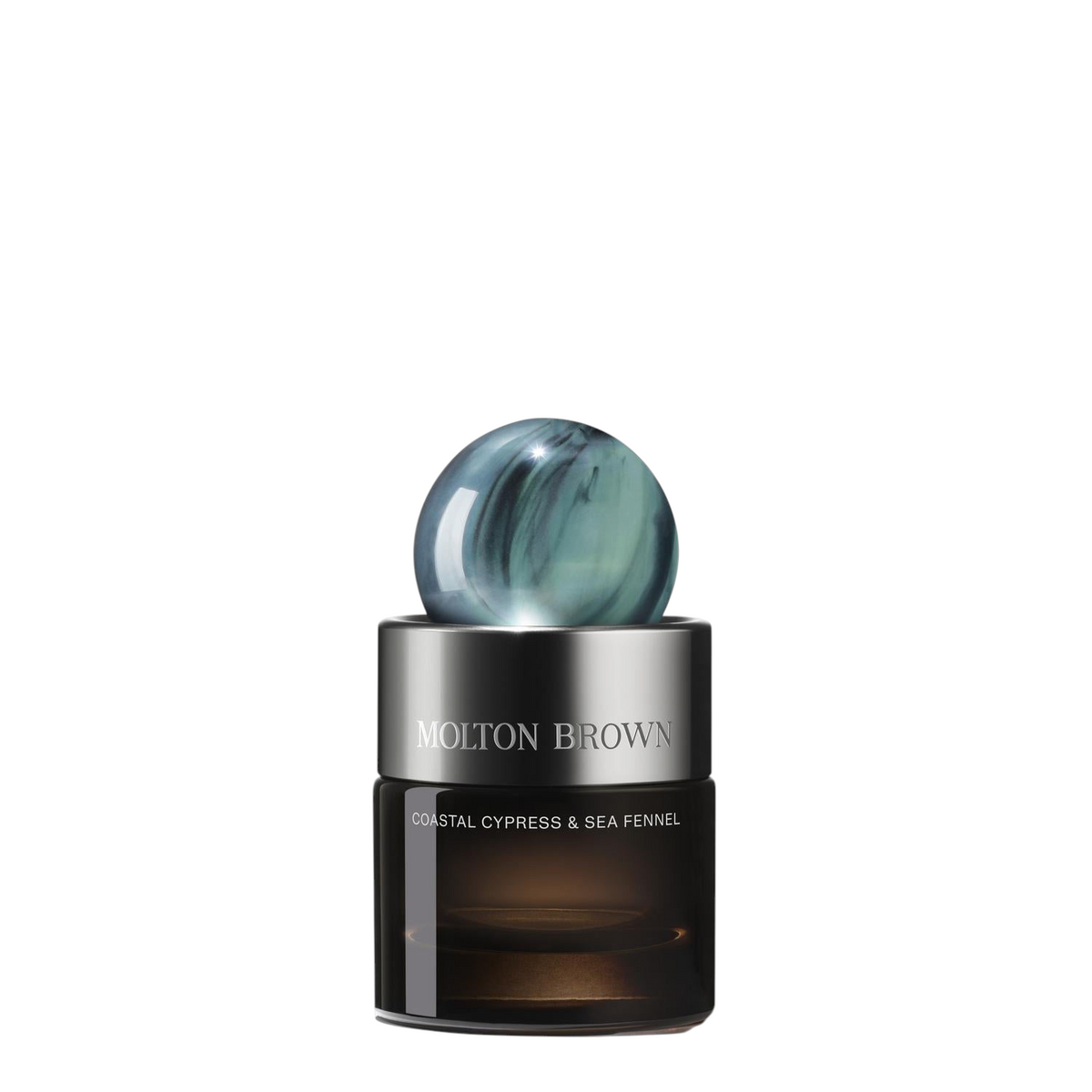 Miller Collective Coastal Cypress & Sea Fennel 30ml eau de parfum in a dark glass bottle with a marbled blue cap.