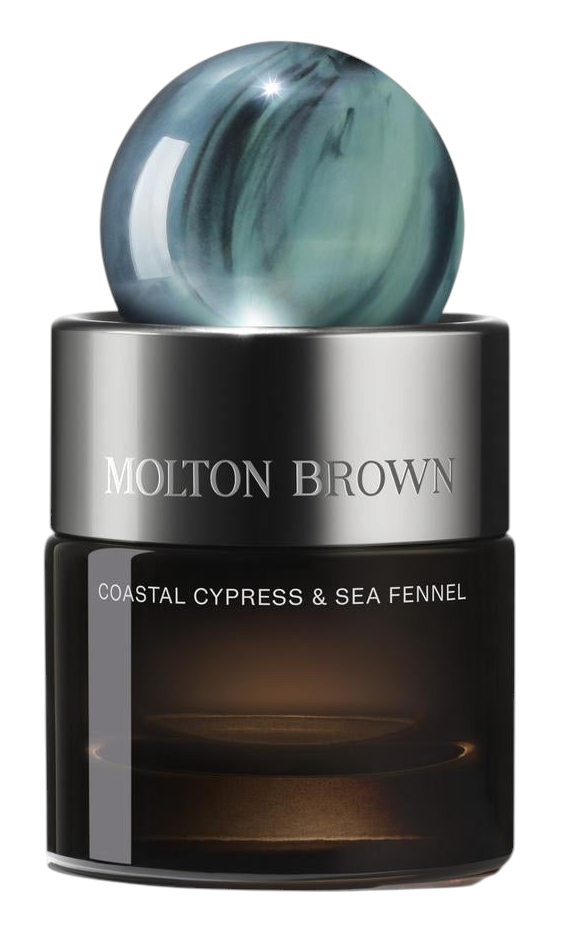 Miller Collective Coastal Cypress & Sea Fennel 30ml eau de parfum in a dark glass bottle with a marbled blue cap.