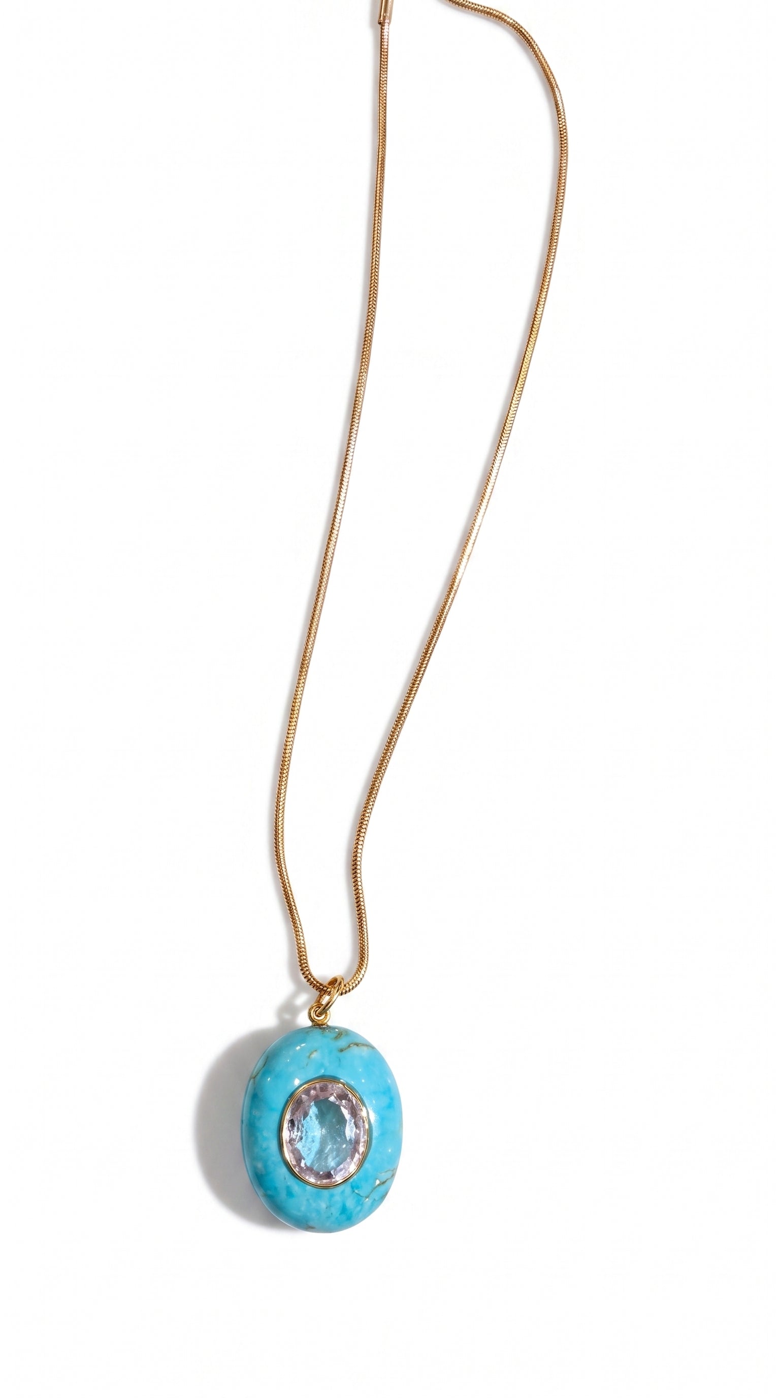 Turquoise and Round Quartz on Gold Filled Chain