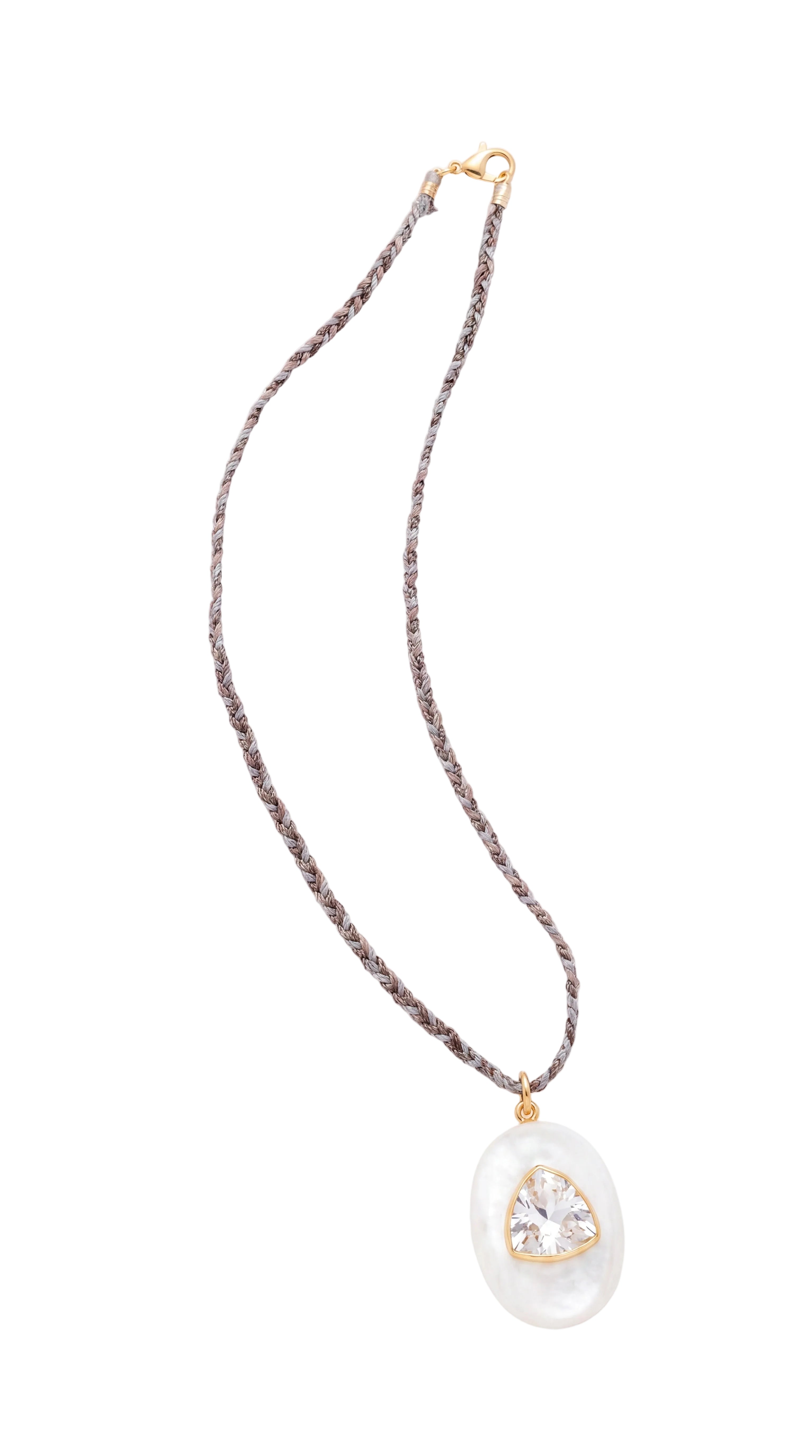 Moonstone Pendant with Quartz on Braid