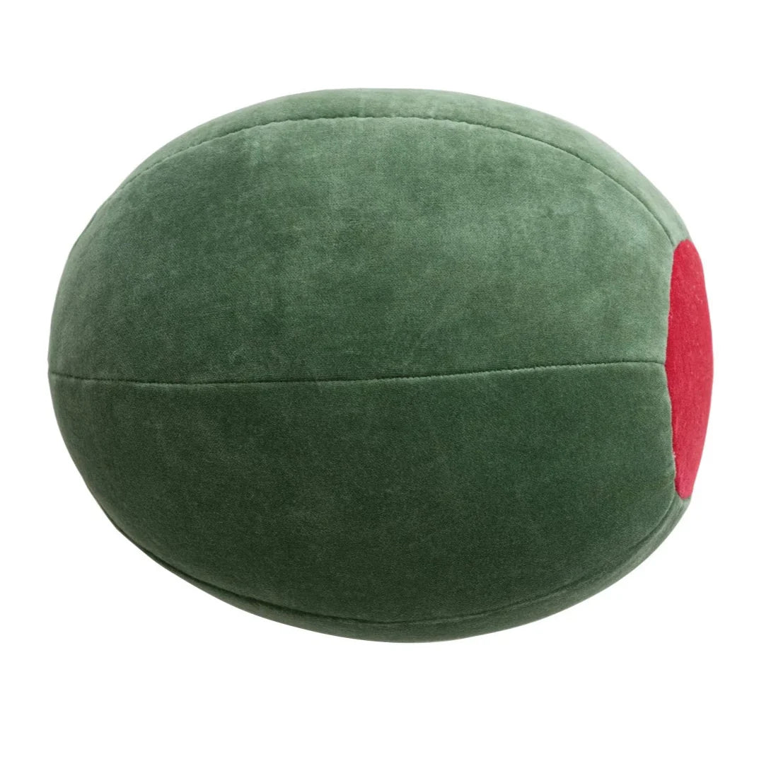Cotton Velvet Olive Shaped Pillow, Green & Red