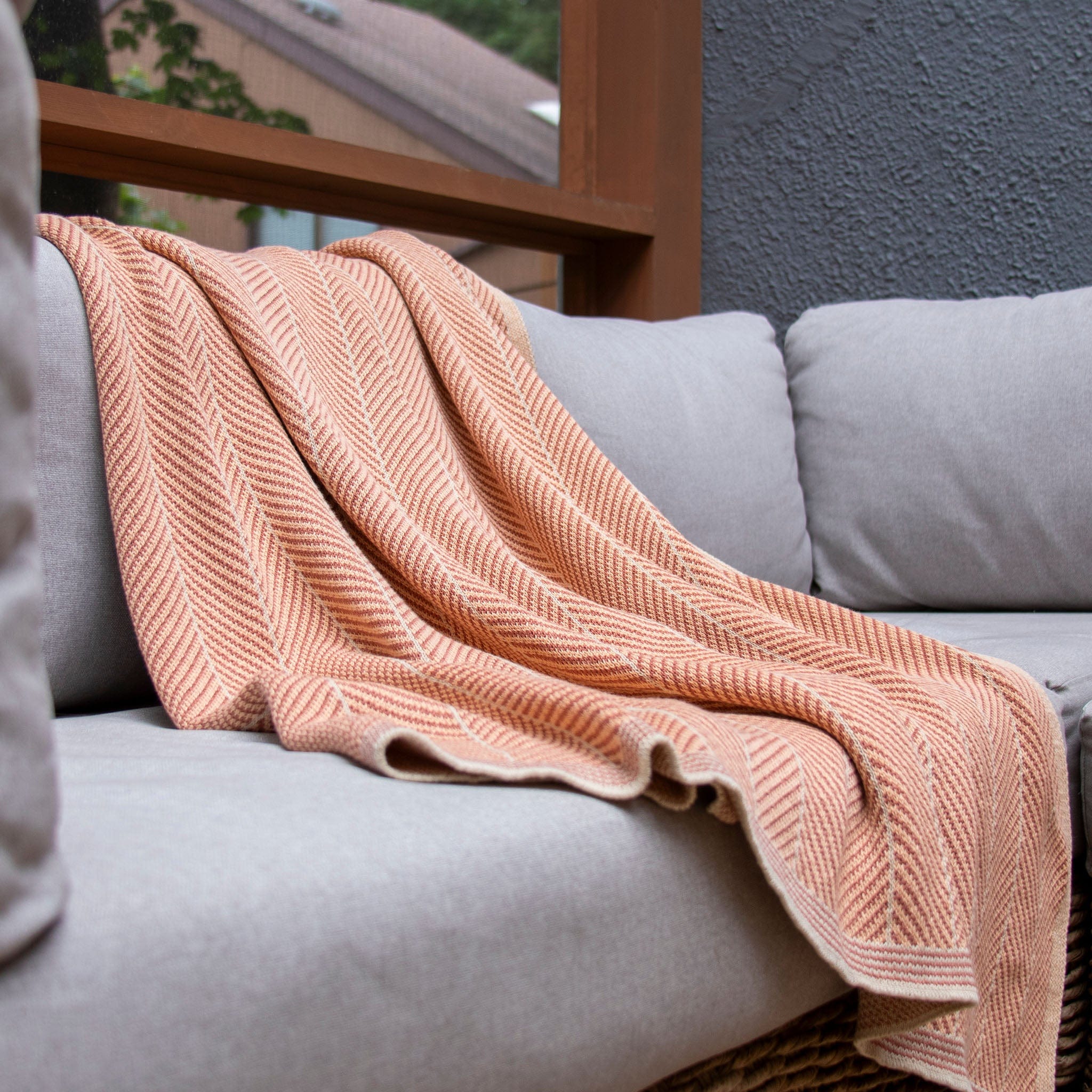 Poly Herringbone Edge Throw Blanket | Orange