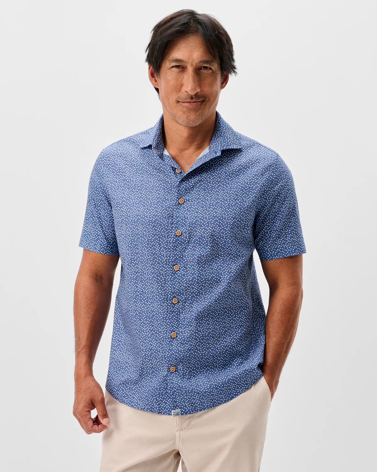 PATEL Cotton Blend Short Sleeve Button Down Shirt