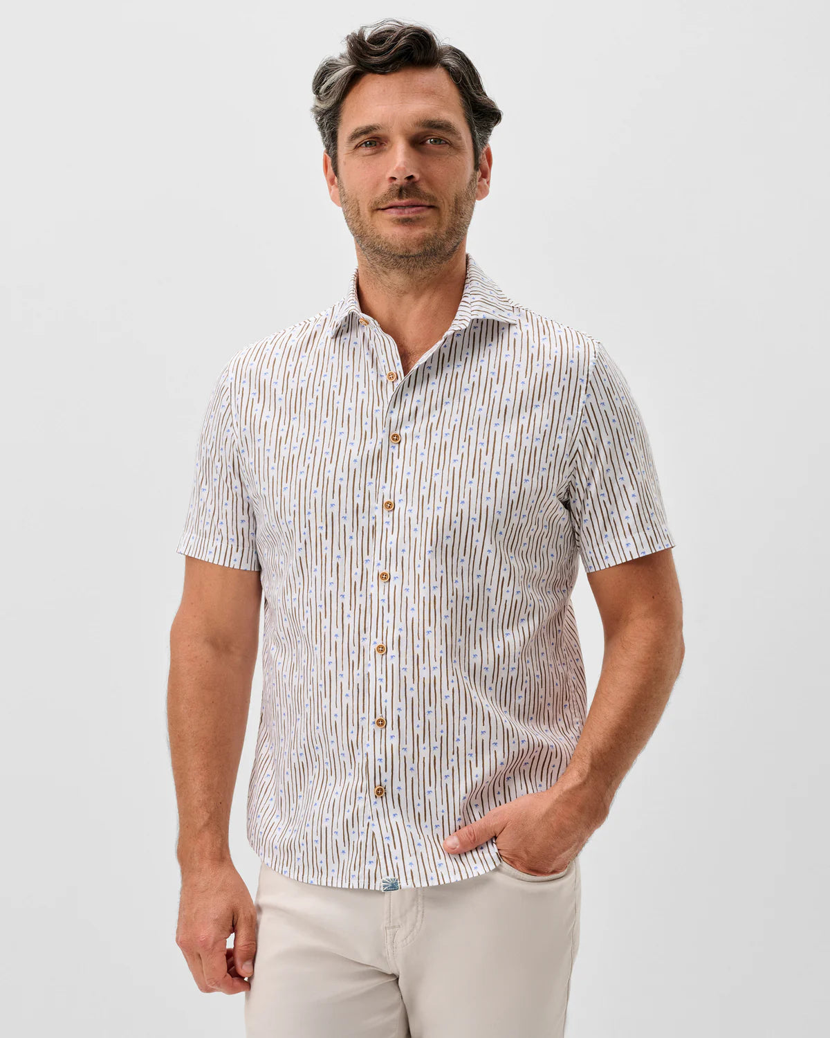 PENDOLA Cotton Blend Short Sleeve Button Down Shirt