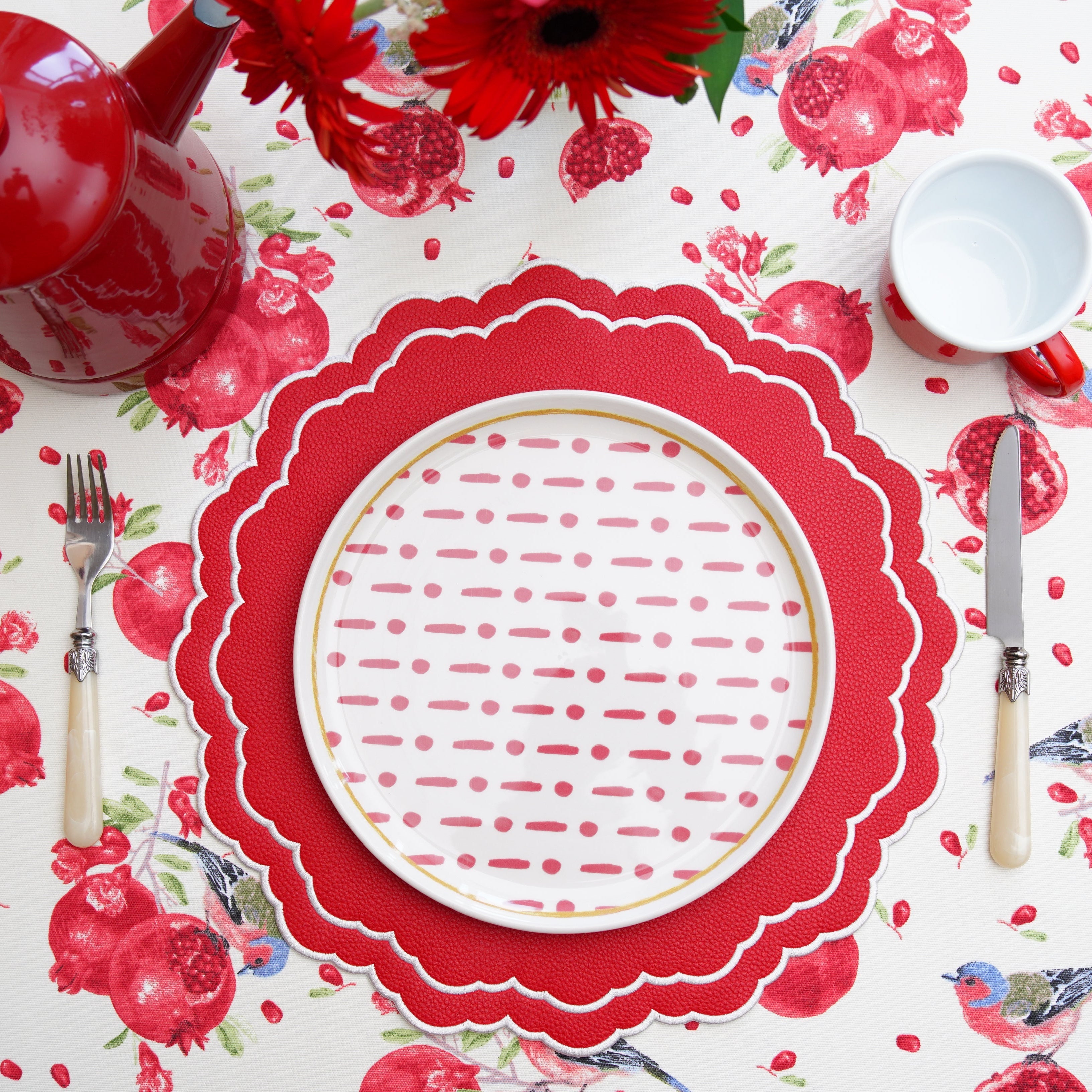 Scarlet Red Round Faux Leather Placemat
